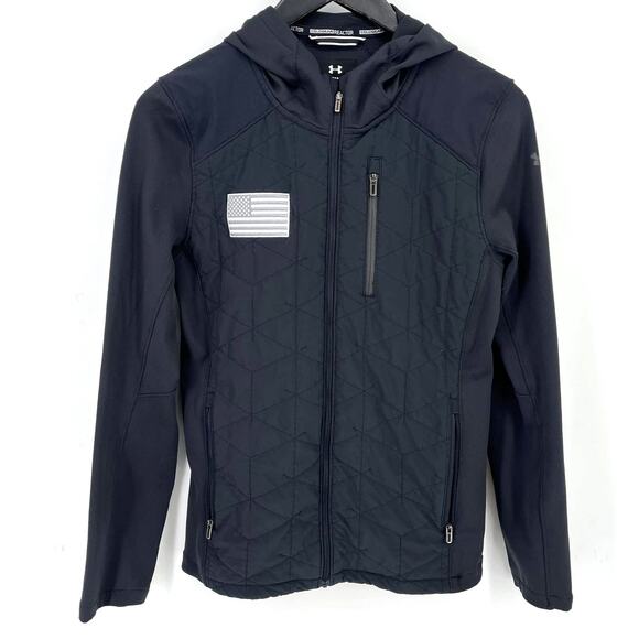 Under Armour USA Black ColdGear Reactor Hybrid Jacket Womens Sz Small Flag - Picture 1 of 6